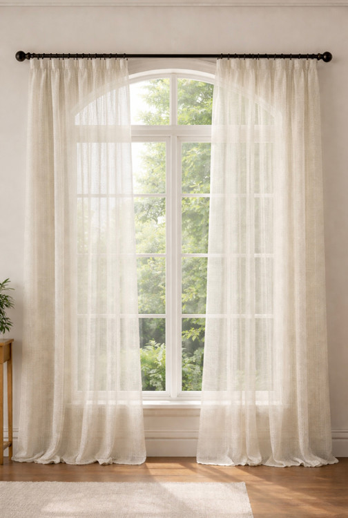 پرده حریر کتان نازلی سفید شیری