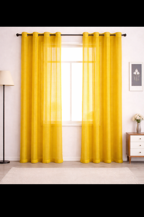 پرده حریر کتان نازلی زرد