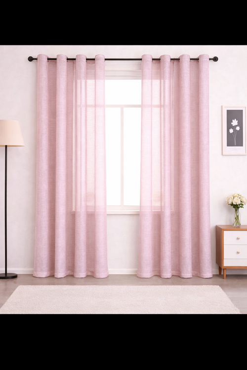 پرده حریر کتان نازلی صورتی