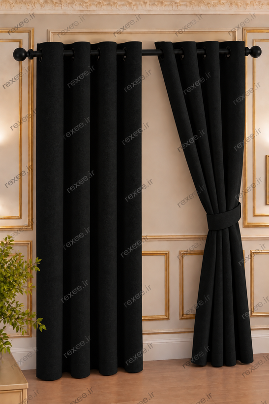 پرده مخمل کتان هازان مشکی